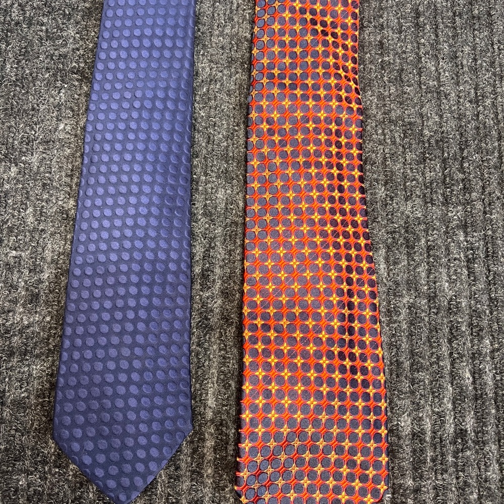 Valentino Tie Bundle 2 Ties Navy, and Blue and Orange Patterned Ties - Picture 3 of 7